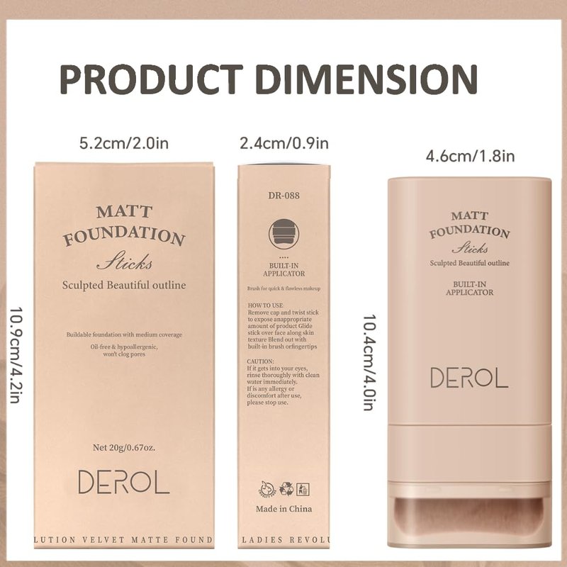 Matte Foundation Stick - Lightweight Buildable Coverage with Brush | Cream Color, 01
