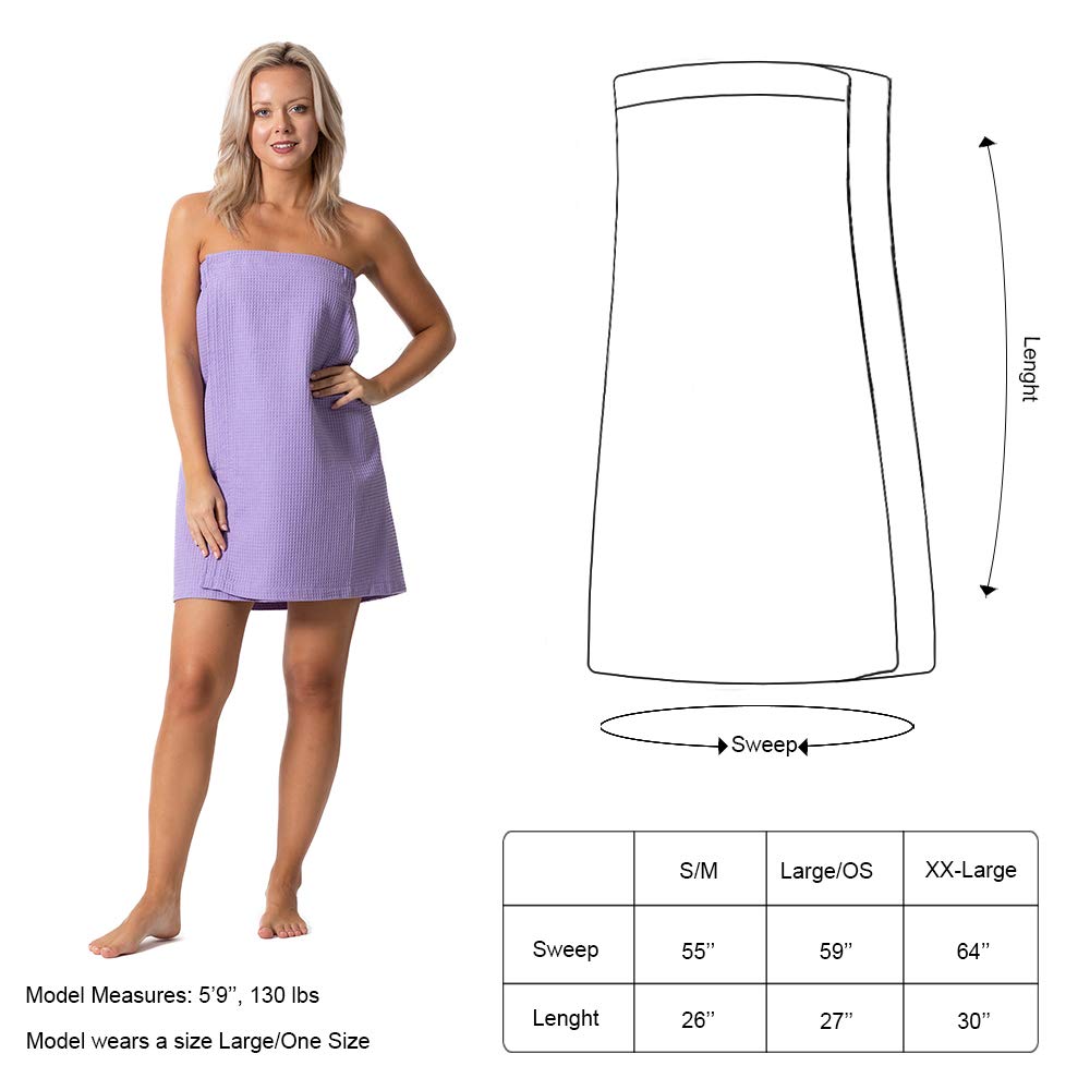 Turkish Linen Women’s Waffle Spa Body Wrap with Adjustable Closure (XX-Large, Lavender)