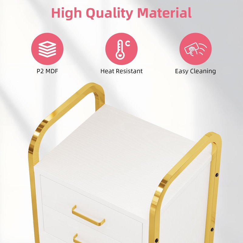 4ever2buy White and Gold Salon Trolley Cart with Wheels, Salon Cart with Drawers and Cabinet, Rolling Cart for Hair Stylist, Professional Salon Stations Organizer