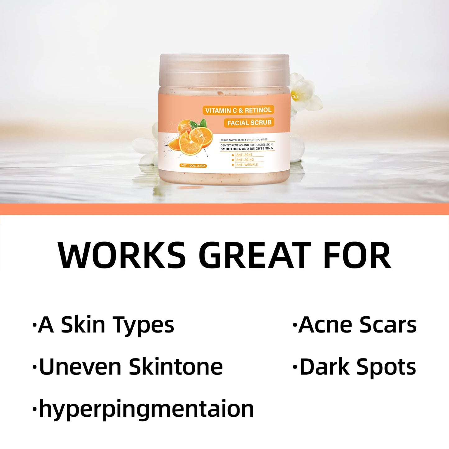 YAFUSIPE Vitamin C and Retinol Facial Scrub Face Scrubs Exfoliating Face Wash Vitamin C Facial Body Scrub Microdermabrasion Exfoliator for Blackhead Ingrown Hair KP Bump Eraser Exfoliant 3.5OZ