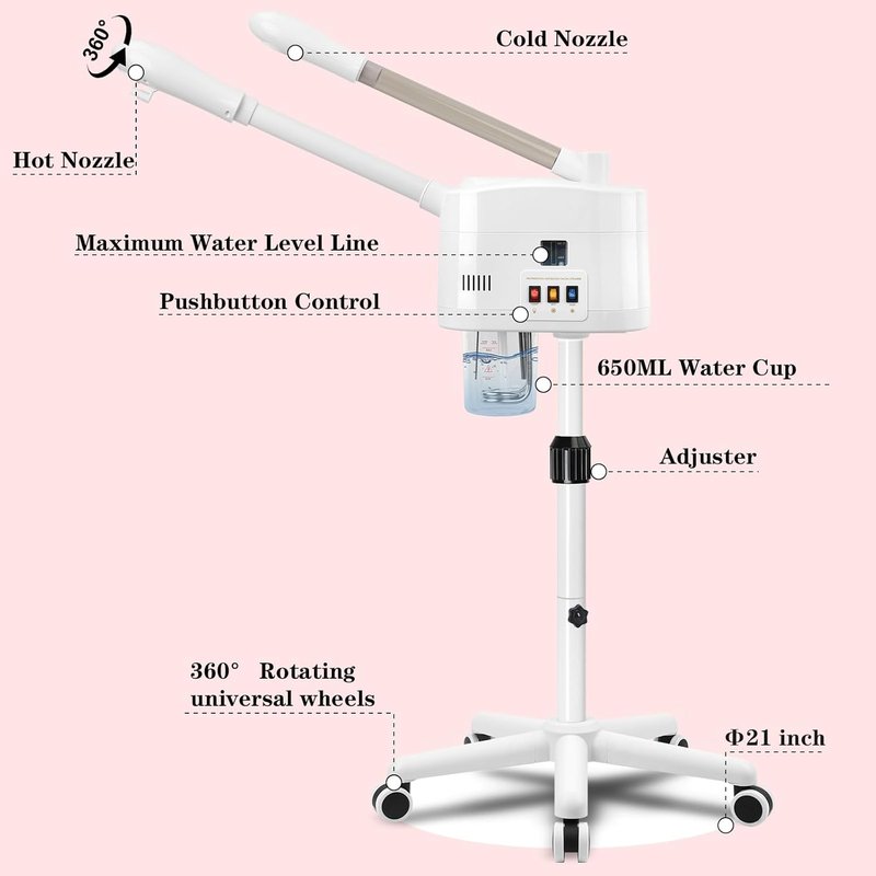 Facial Steamer 2 in 1 - Professional Hot & Cold Mist with Timer | Adjustable Height for Spa & Home Use