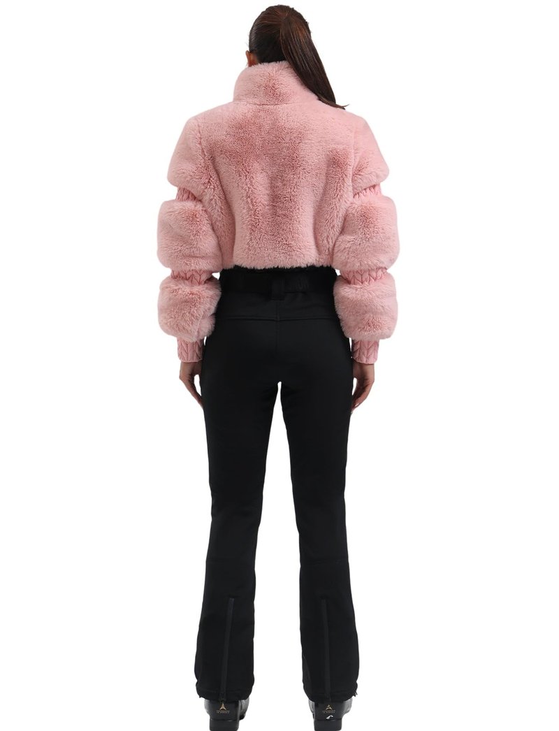 GSOU SNOW Women Ski Suit One Piece Snowsuit Snowboard Faux Fur Collar Slim Jumpsuit Jacket Insulated Windproof Outdoor Winter Pink S