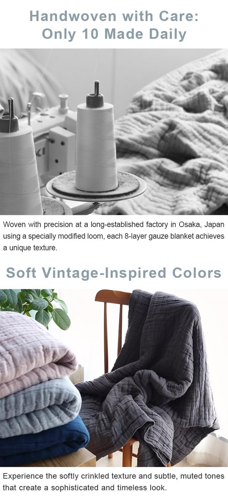 HIORIE Japanese Blanket, 8-Layered Gauze Twin Size, 100% Cotton, Lightweight Soft Breathable Blanket, All Season, Machine Washable, Beige, 58x79inches