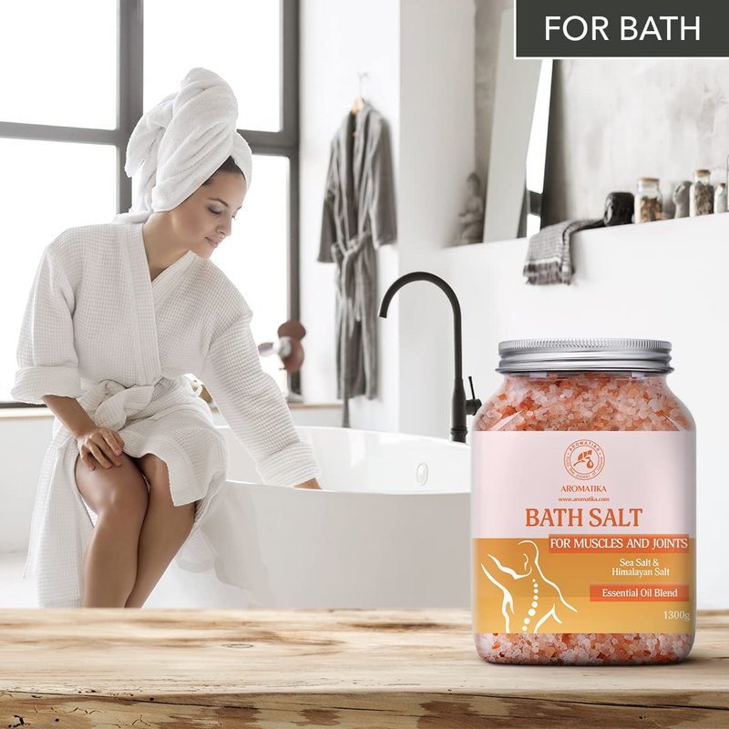 Joint & Muscle Bath Sea Salts 46 Oz (1300g) - w/Essential Oils Lavender & Sage & Rosemary - Natural Sea Salts - Detoxifies - Relaxation - Body Care