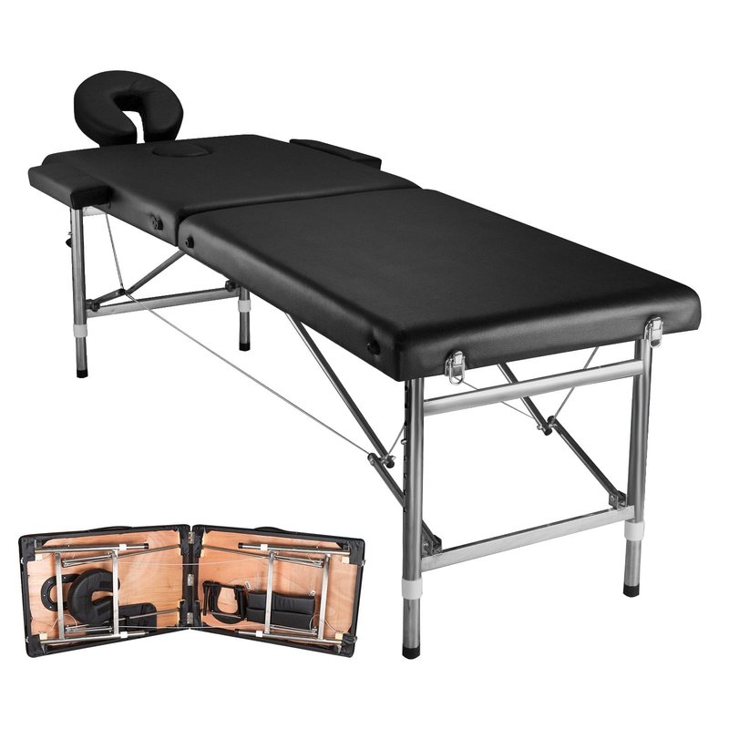 Lovswan Portable Massage Table, Foldable Height Adjustable Lash Bed for Salon and Spa, PU Leather Facial Tattoo Bed, Lightweight and Stable Esthetician Table (Black)