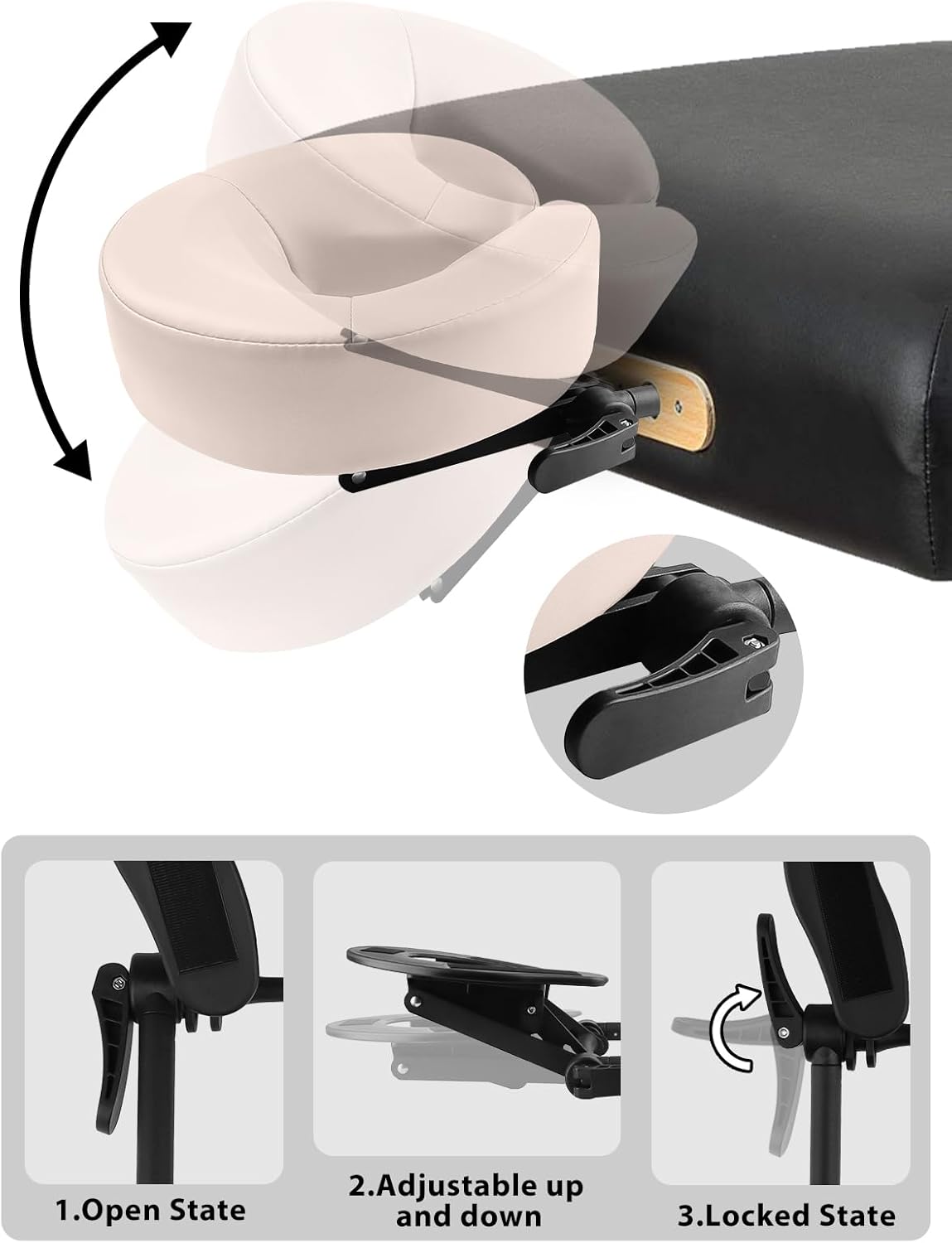 TOROKOM Adjustable Headrest Face Pillow Cradle & Face Cushion Support Bracket, Headrest Face Cushion Face Pillow, Salon Home Mattress Massage Kit (Cream)