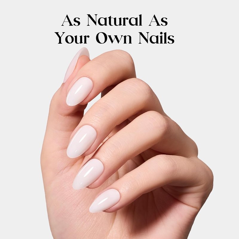 Beetles Milky White Press On Nails Short Oval - Natural White Press On Nails Short Oval with Nail Glue, Salon Quality in 16 Sizes - 32Pcs Soft Nail Gel Nail Kit Gift for Women