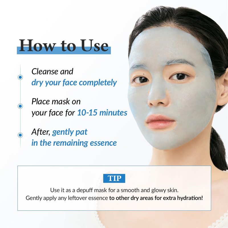 Aqua Blue Hydration Mask - Reduce Puffiness & Boost Hydration | Vegan Korean Sheet Mask (Pack of 4)