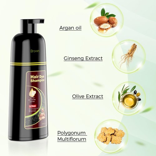 Black Hair Dye Shampoo 3 in 1，Argan Herbal Hair Color Shampoo Covers Gray Hair for Women and Men (16.9 fl.oz Black)