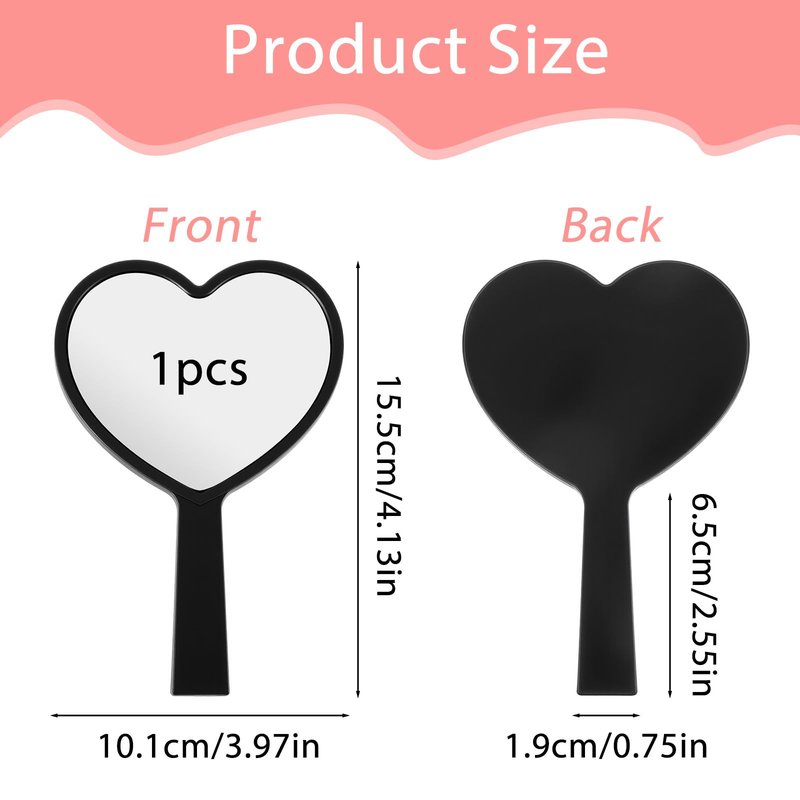 Bremorou Heart Shaped Handheld Mirror with Handle Black Drop-Resistant Small Heart Mirrors Cute Portable Travel Makeup Hand Mirrors Mini Hearts Cosmetic Lash Mirror for Women Girls (Black)