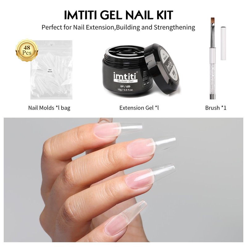 Imtiti Builder Gel Nail, 3 in 1 Gel for Extension,Strong, UV LED Lamp Cure Required,Nails for Home DIY Professional Nail Salon(Clear-15g)