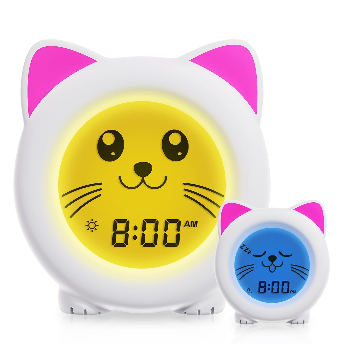 B&H Sleep Trainer Clock for Toddler - Rechargeable Kid Ok to Wake Clock, Cute Cat Girls Alarm Clock, Drop Proof, Night Light, Science-Backed Lighting for Peaceful Sleep and Ready to Rise Mornings