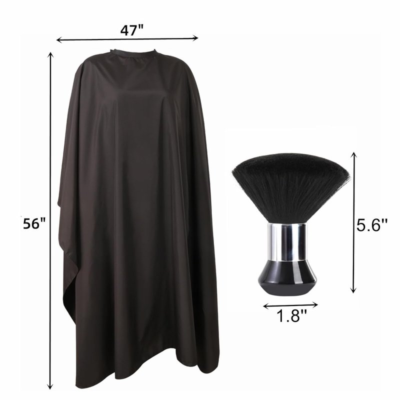 Professional Hair Cutting Cape - Large Salon Barber Cape for Men, Women & Kids | Includes Neck Duster Brush (Black)