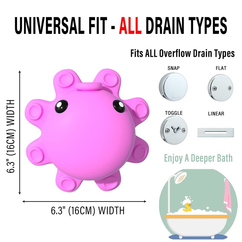 Bathtub Overflow Drain Cover - Tub Overflow Drain Cover, Soak Bath, Spa Accessories - Adds Inches of Water for Deeper Bath (Silicone, Hot Pink)
