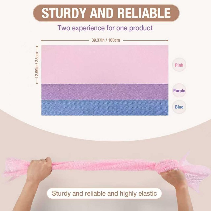 GLOBECARRY African Net Sponge Extra Long 3 Pieces, Loofah Back Scrubber for Shower, Exfoliating Washcloth & Body Scrubber, 39.37" L x 12.99" W Bath Sponge (Blue, Pink, Purple)