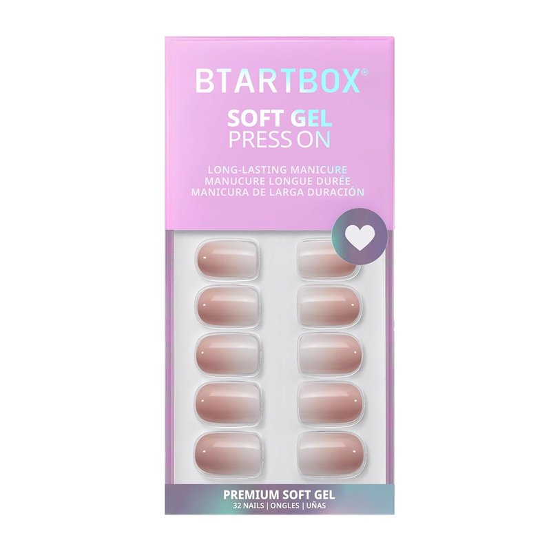 BTArtbox Square Ombre Press On Nails | Soft Gel Short Nails with Glue - 32 Reusable Kit in Vanilla Cream