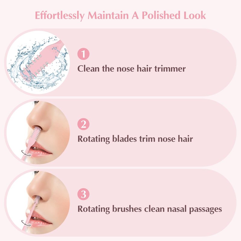 FLATRI 5PCS 2-in-1 Nasal Hair Cutter, 360° Rotating Nose Hair Trimmer Double Sided, Portable Nose Trimmer Manual for Women and Men(Pink)