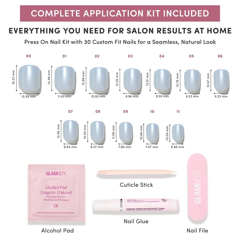 Glamnetic Press On Nails - Light Blue Extra Short Fake Nails with Reflective Glaze Finish | Salon Quality Summer Nails | Clear Skies | 12 Sizes - 30 Nail Kit with Glue