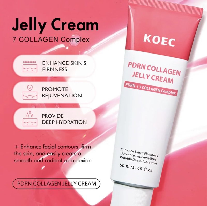 BEAUTIVANA KOEC PDRN Collagen Jelly Cream with 7 Collagen Complex,PDRN Pink Peptide Skincare for Deep Hydrating & Skin Elasticity & Firming Face Moisturizer,Glass Skin Glow 1.69 Fl Oz