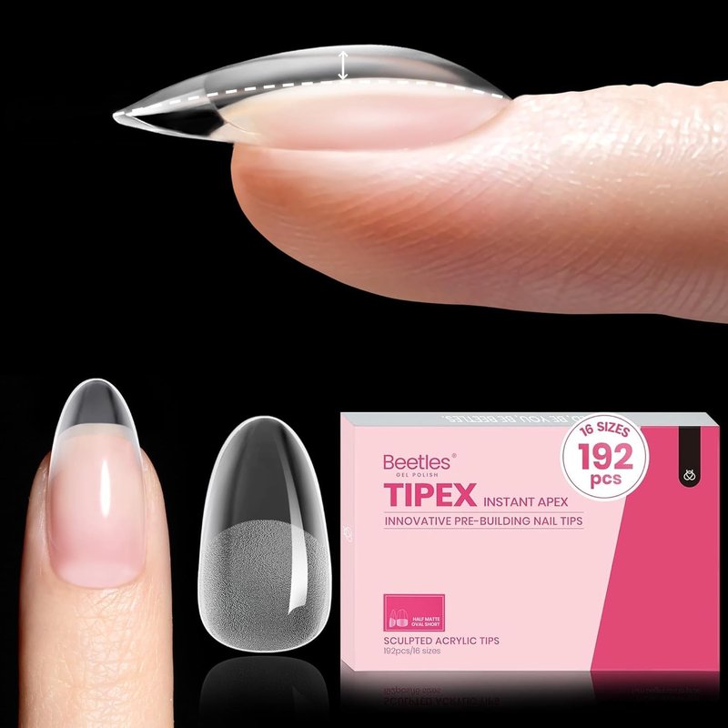 Beetles Instant Apex Nail Tips - Short Oval, 192pcs, 16 Sizes 00-14 | Strong Acrylic for DIY Extensions