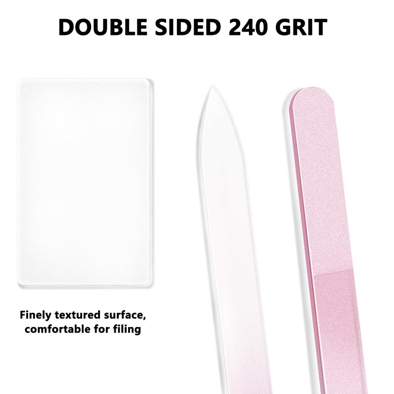 Glass Nail Files Double Side Polish Crystal Fingernail File with Case Manicure Salon Nail Care for Women Girls Pink Green Blue, 240 Grit, 3 Pack