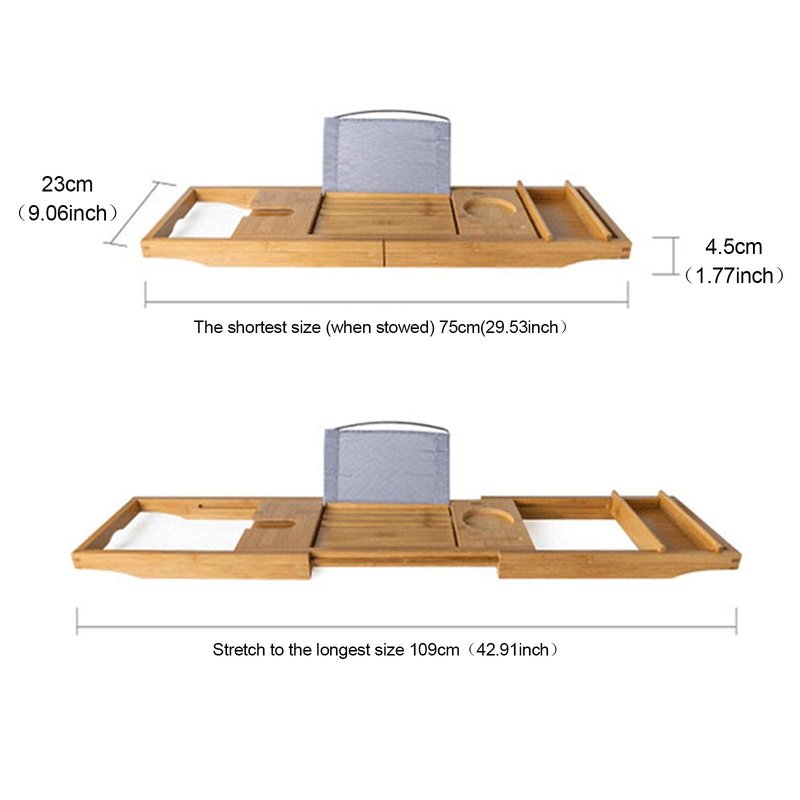 Bamboo Bathtub Tray Expandable Bathroom Tray for Home Spa Relaxation, Premium Foldable Wood Bath Table, Soap Dish, Book, Phone & Tablet Holder, Wine Glass Slot - Relaxing Bath Caddy