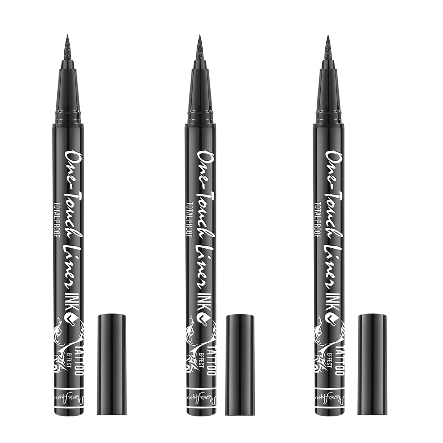 Vegan Hypoallergenic Liquid Eyeliner Pens - Triple Pack | Quick Dry, Waterproof, Smudgeproof, Classic Black