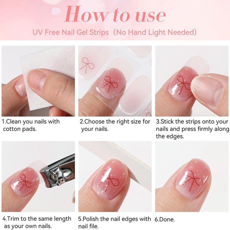 6 Sheets Spring Gel Nail Strips Stickers 3D Self-Adhesive Flower Nail Decals Pink Glitter Full Wrap Nail Stickers Cute Cherry Blossom Tulip Floral Nail Polish Strips DIY Manicure Supplies for Women