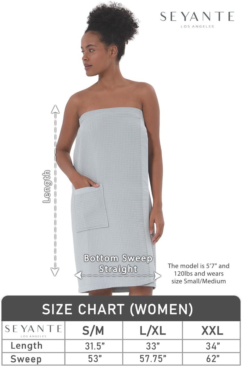 SEYANTE Women's Organic Waffle Spa Wrap - GOTS Certified 100% Turkish Cotton, Lightweight & Adjustable