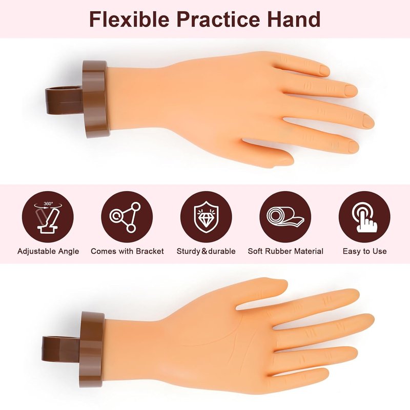 Acrylic Nail Practice Hand - Flexible Mannequin Model for Training | 240 Pcs Ballerina Nail Tips Included