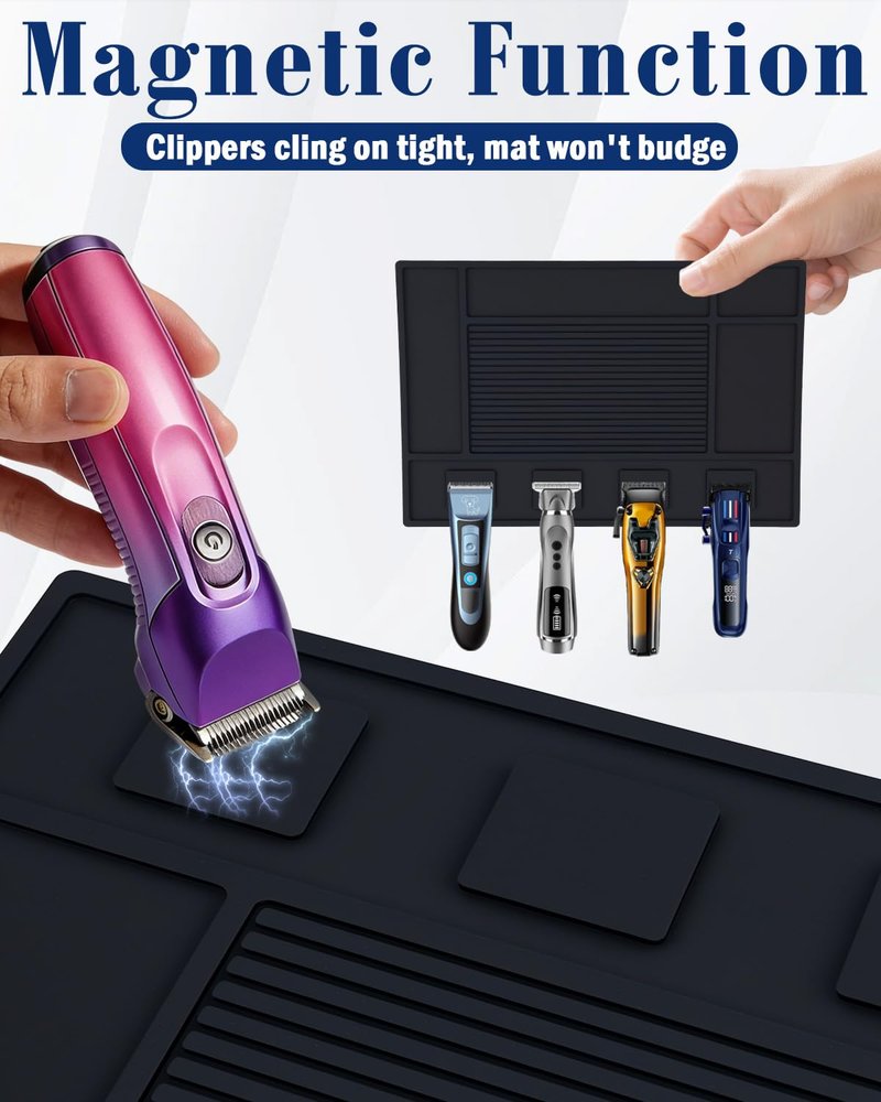 Magnetic Barber Mat - Anti-Slip Silicone with 4 Strong Magnets | Heavy Duty Barber Station Accessory