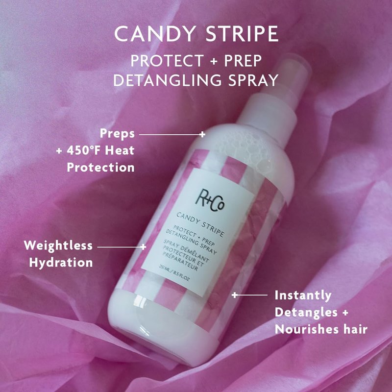 R+Co Candy Stripe Detangling Spray - Instantly Nourishes Hair, Prevents Breakage | Vegan & Cruelty-Free | 8.5 Fl Oz