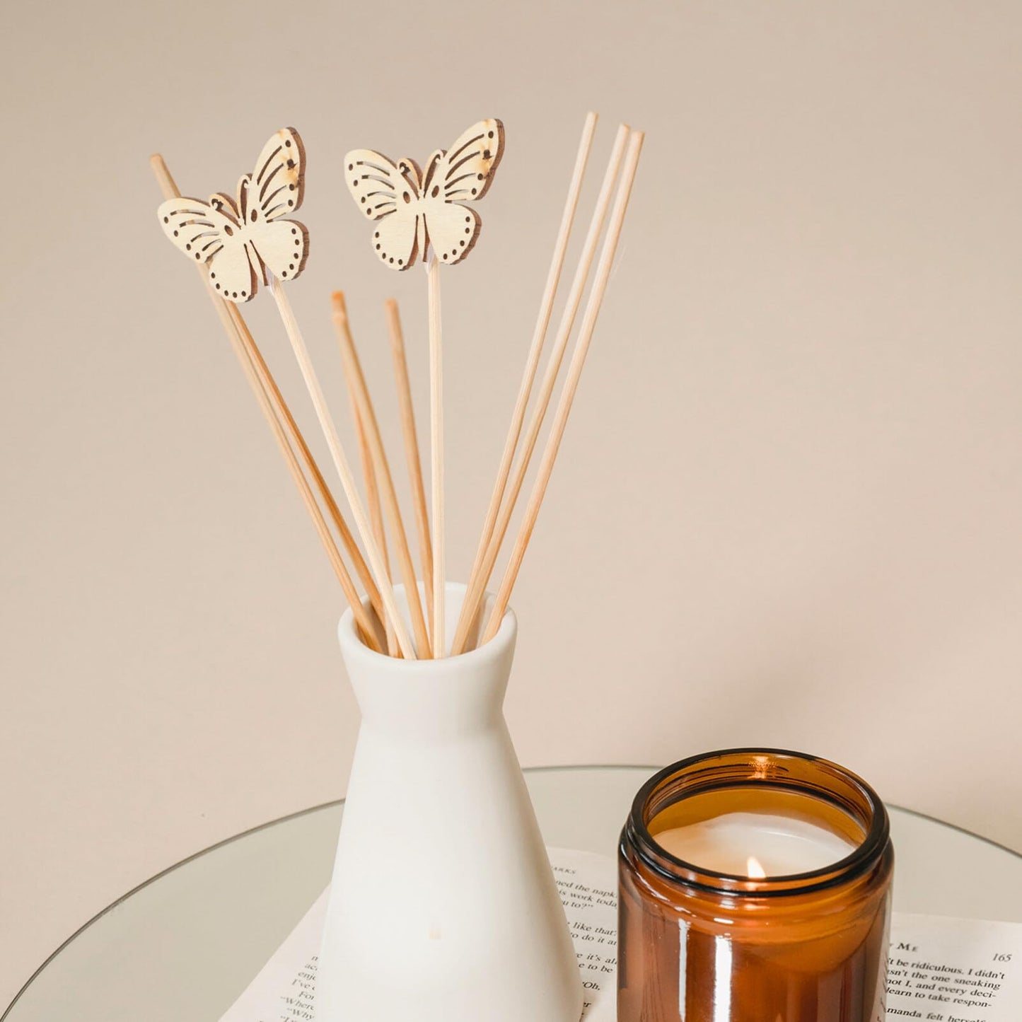 Uonlytech 10Pcs Butterfly Reed Diffuser Sticks Aromatherapy Decorative Rattan Wood Essential Oil Diffuser Refill for Home Office Spa Bathroom