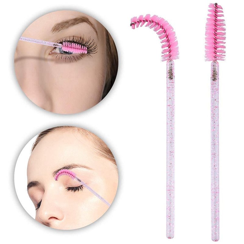 G2PLUS 500PCS Crystal Eyelash Mascara Brushes Wands Applicator Makeup Kits Mascara Wands Lash Spoolies for Eyelash Extensions and Eyebrow Brush (Pink)