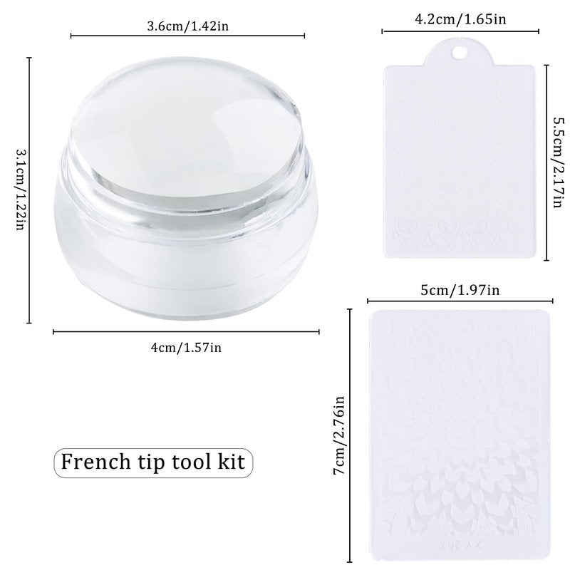 Skiennix French Tip Stamp - Soft Clear Silicone Jelly Head Stamper with 2PCS Scraper Kit for Easy DIY Manicure