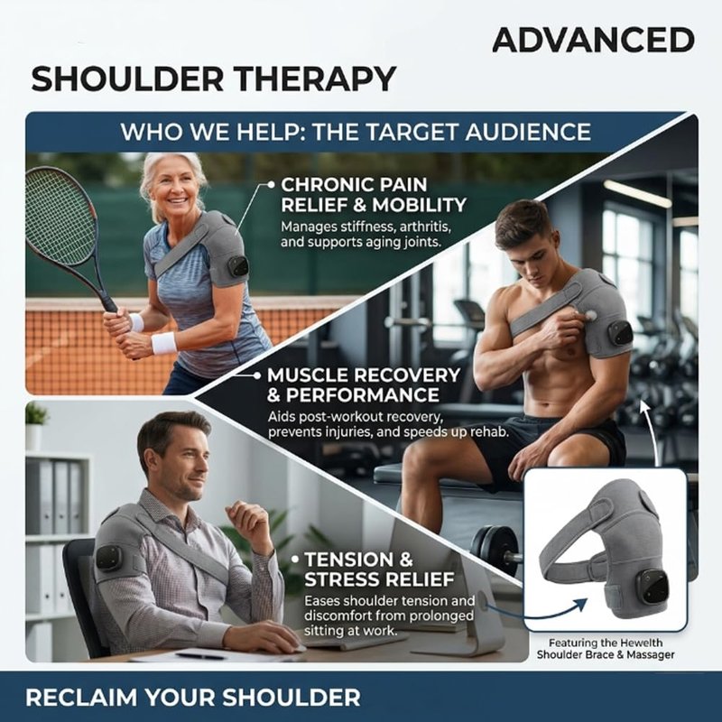 Shoulder Massager, 3 Massage Modes, Wireless, Adjustable Length, for Daily Comfort