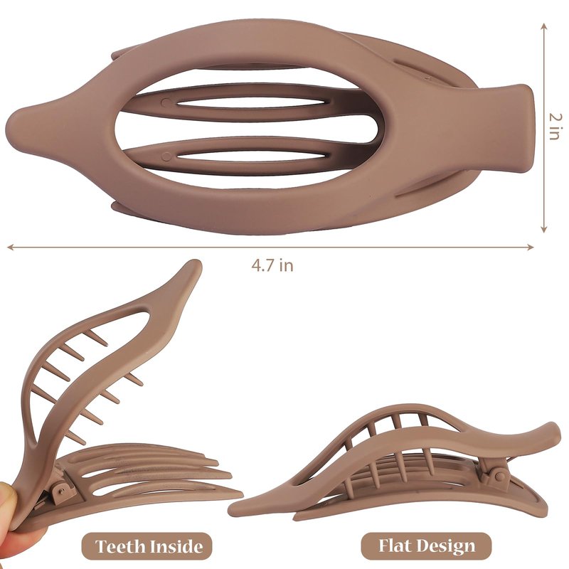 CHANDAT Flat Hair Clip 6 pcs Lay Down Claw Clips Hair Accessories for Women -Brown Blue