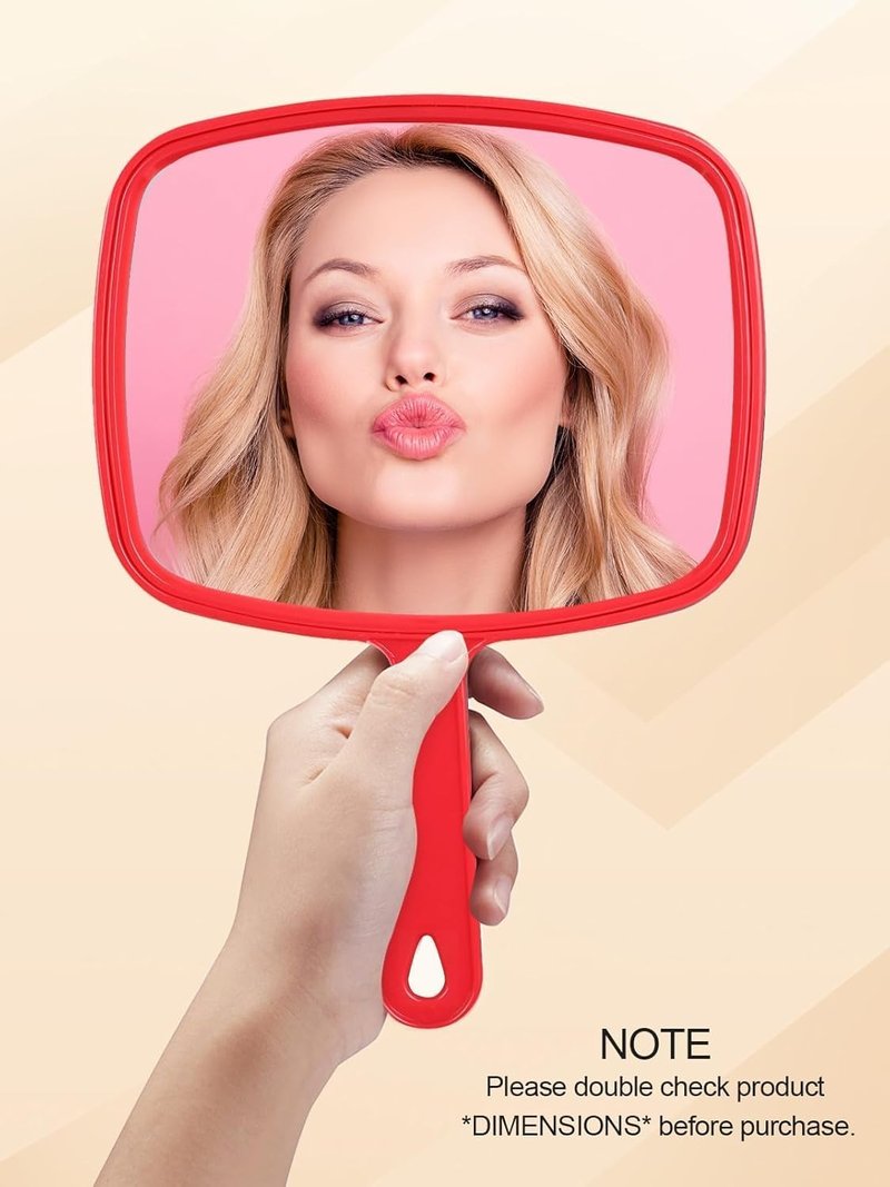 Gladmart Hand Mirror Salon Barber Hairdressing Handheld Mirror with Handle(Square,Black and Red,7.4 x 10.3 inches)