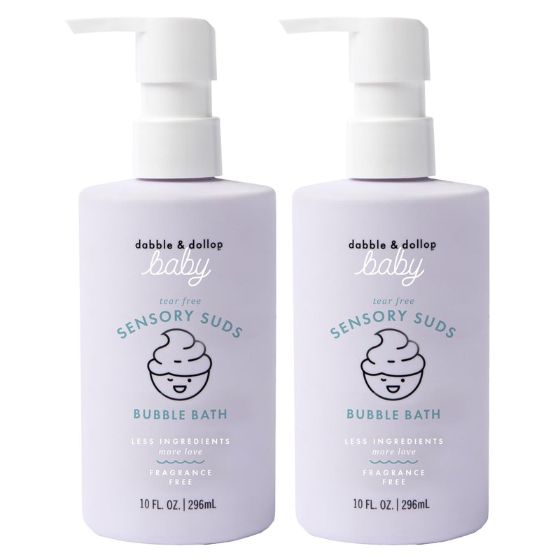 Dabble & Dollop Baby Bubble Bath for Sensitive Skin - Tear-Free & pH-Balanced, EWG-Verified, Fragrance-Free, Long-Lasting Baby Bath Bubbles (10 fl oz, Pack of 2)