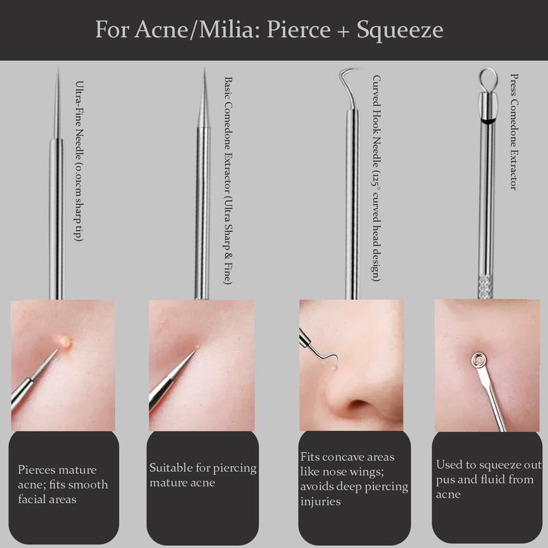 10PCS Blackhead Remover Pimple Popper Tool Kit, Professional Stainless Steel Extractor Removal Tools for Comedone, Acne, and Pimple