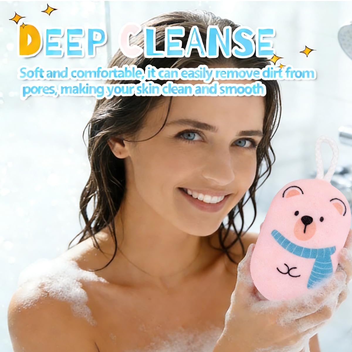 Baby Bath Sponge Natural Soft for Infant Bath Time Loofah Set Cute Shapes in Toddler Shower & Kids Bath Care