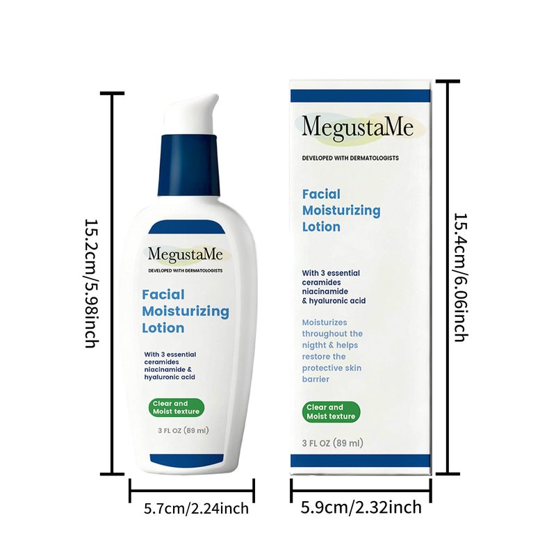 MegustaMe Facial Moisturizing Lotion Day and Night Use Repair Cream Contains Hyaluronic Acid and Niacinamide Lightweight and Non-Greasy Easy to Absorb 3FL.OZ