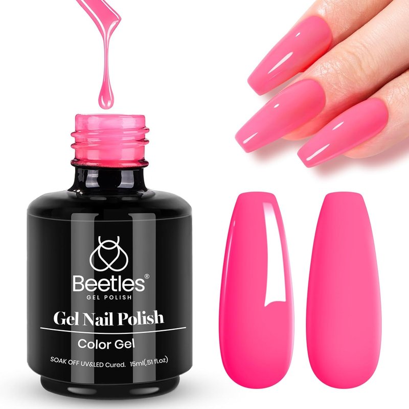 Beetles Pink Gel Nail Polish - Hot Pink Neon UV Gel for Long-Lasting Manicure | 15ML/0.51Fl Oz