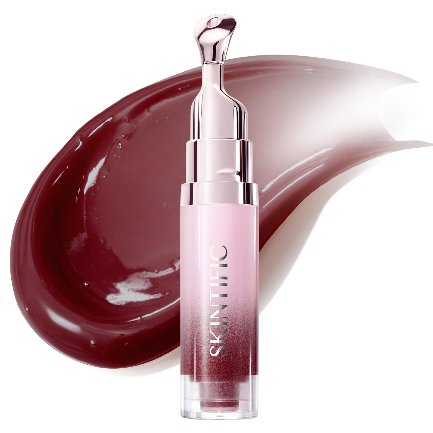SKINTIFIC Peptide Brightening Lip Serum, Hydrating & Plumping Tinted Lip Gloss, Moisturizing Lip Balm with Polypeptides & Squalane for Glossy Sheer, Smooth Lips(10U Toast Brick)