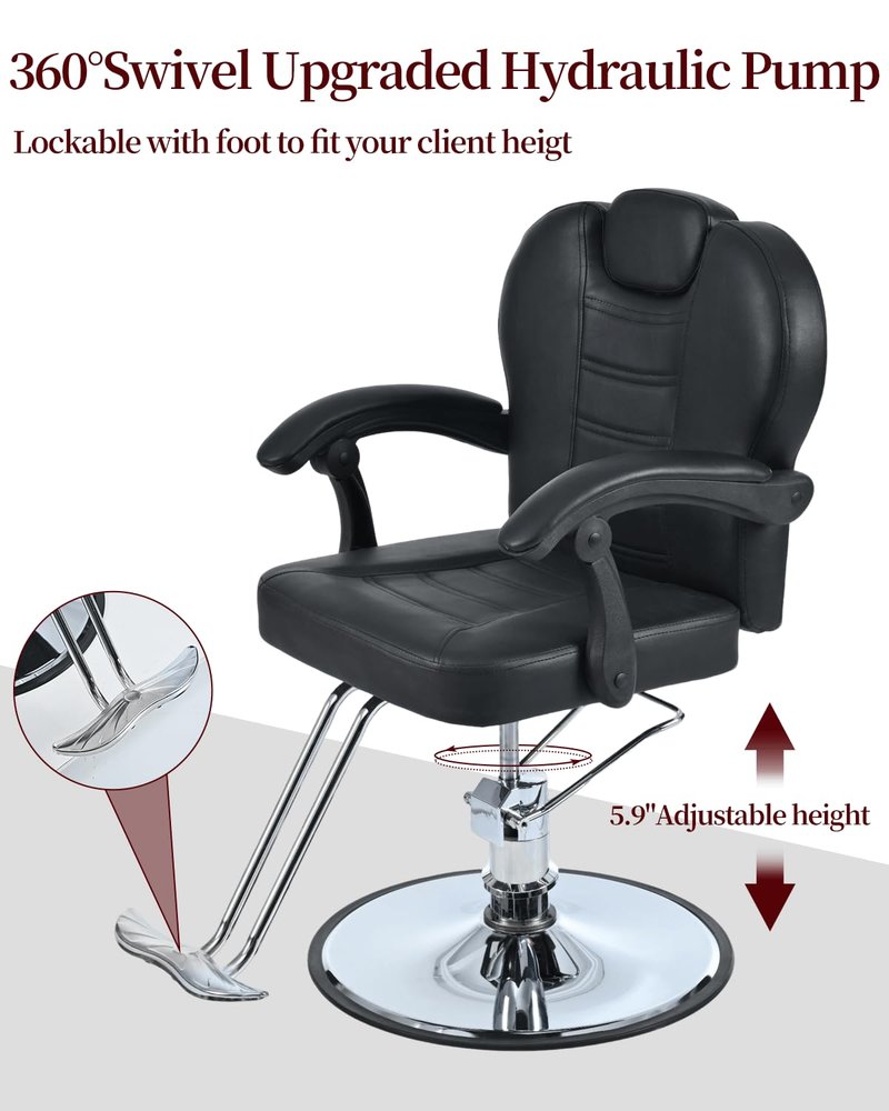 Aurofurz Barber Chairs for Barbershop,Reclining Salon Chairs for Hair Stylist with Heavy Duty Hydraulic Pump/Headrest/Footrest,360° Rotation, Tattoo Chair Shampoo Equipment for Beauty Shop