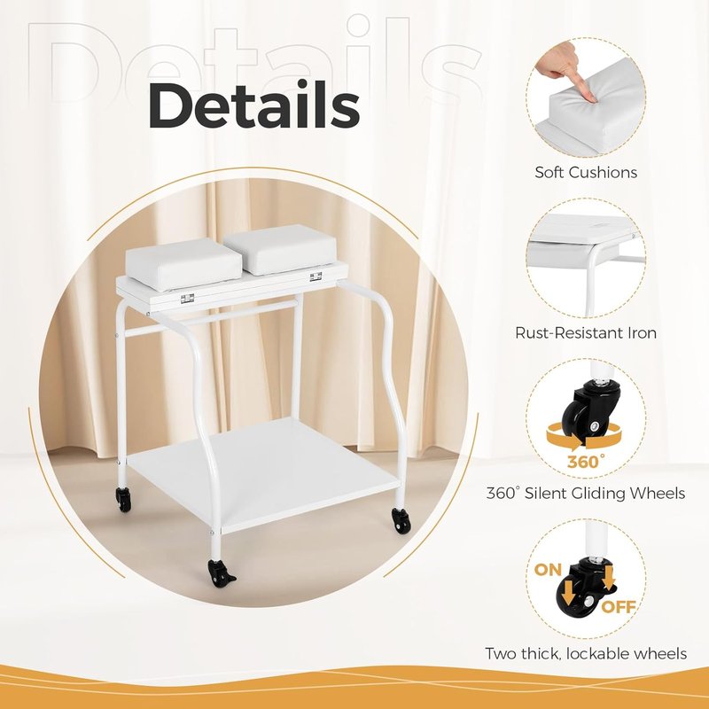 Pedicure Cart with Foot Rest - Portable Nail Rolling Station | Comfortable Cushion Stool for Spa & Salon Use