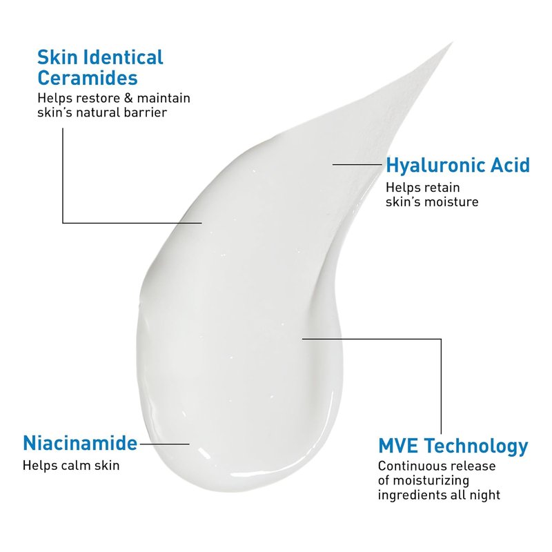 CeraVe PM Facial Moisturizing Lotion - Night Cream with Hyaluronic Acid & Niacinamide | Ultra-Lightweight, Oil-Free, 3 oz