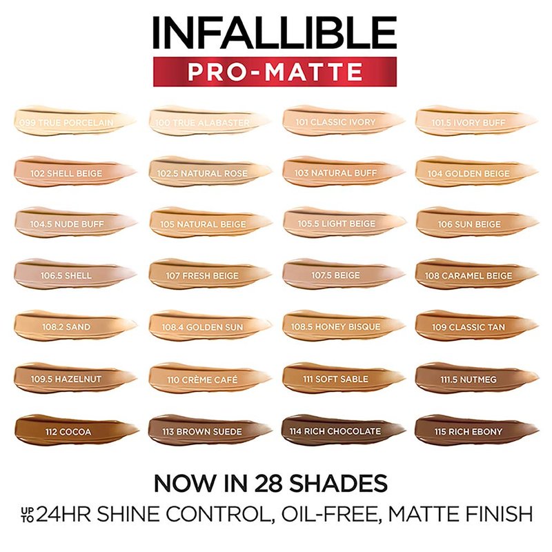 L'Oreal Paris Cosmetics Makeup Infallible Pro-Matte Liquid Longwear Foundation, Ivory Buff, 1 fl oz.