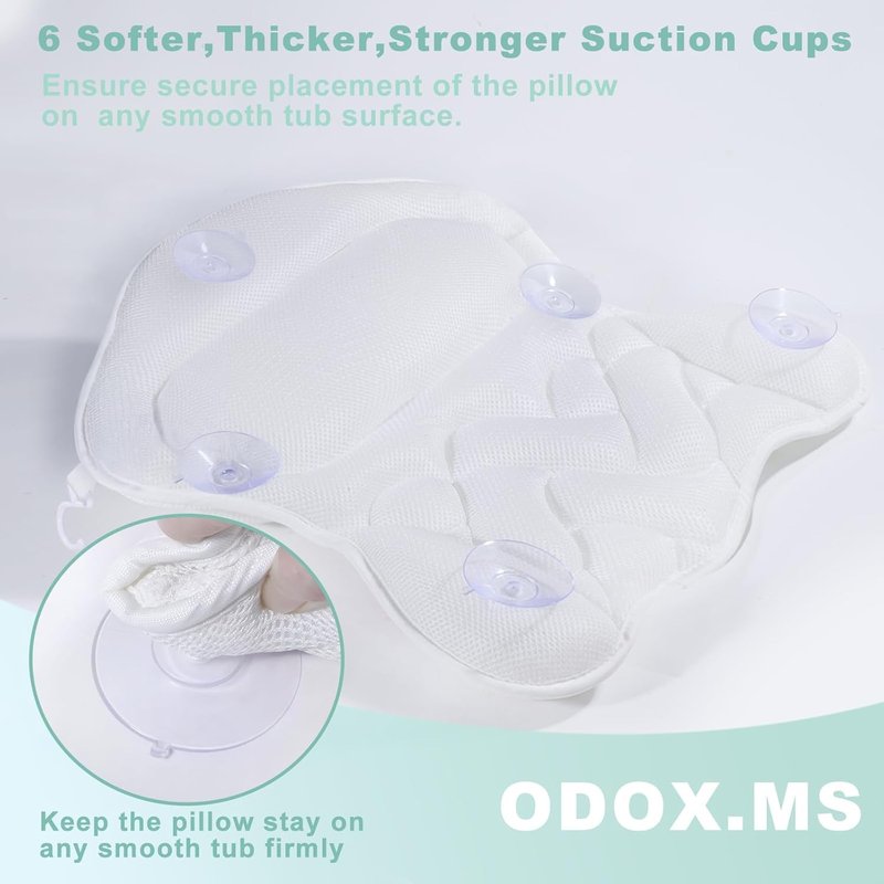 ODOX.MS Bath Pillow for Tub,Bathtub Pillow,Bath Pillows for tub Neck and Back Support,4D Mesh Fabric Strong Suction Waterproof Relaxing Headrest,Bath Accessories Spa Gifts