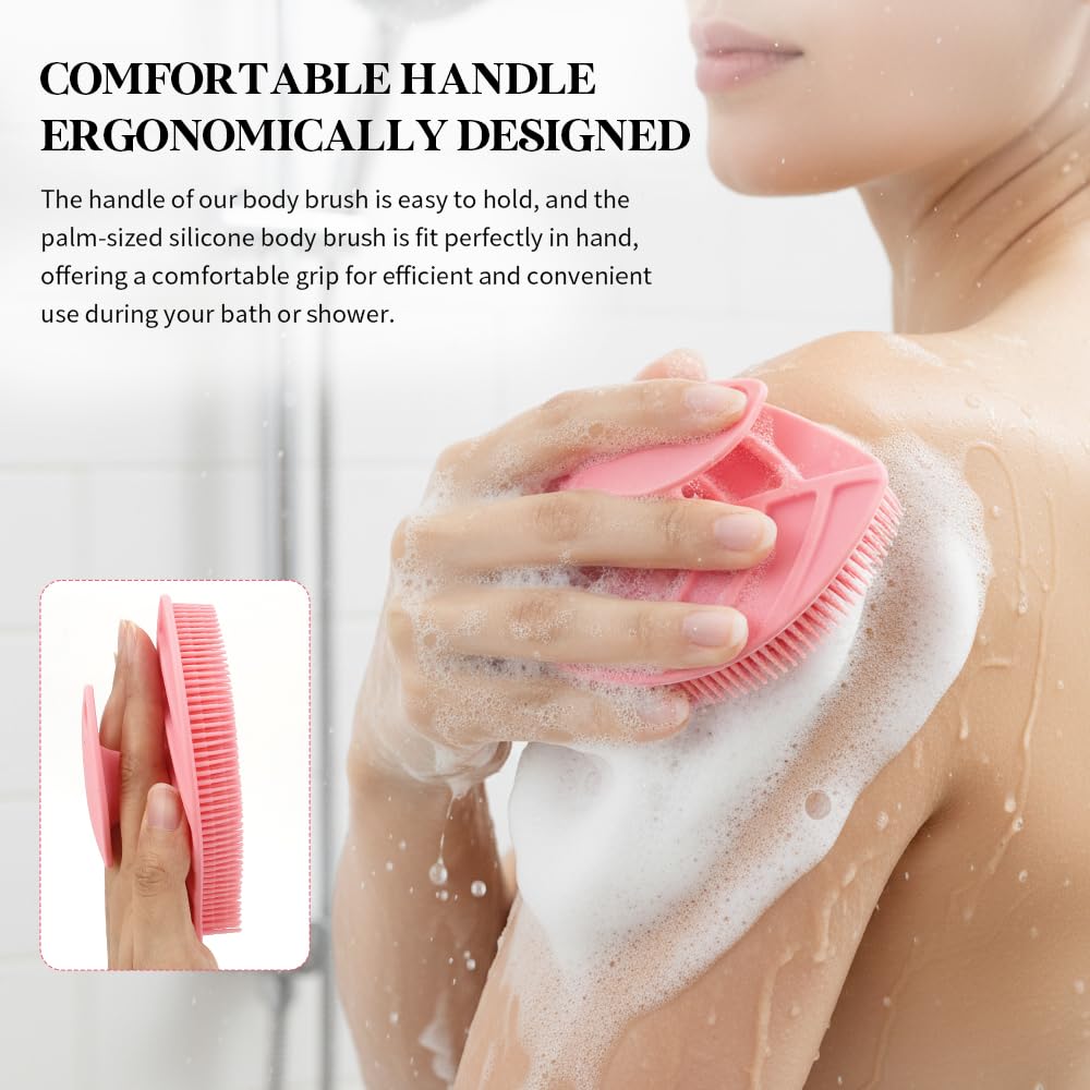 2 Pack Silicone Body Scrubber, Soft Silicone Loofah, Gentle Exfoliating Body Scrubber for Sensitive Skin, Leaf Shaped Shower Scrubbers, Silicone Scrubbers Body Brush for Women Men (Pink & Black)